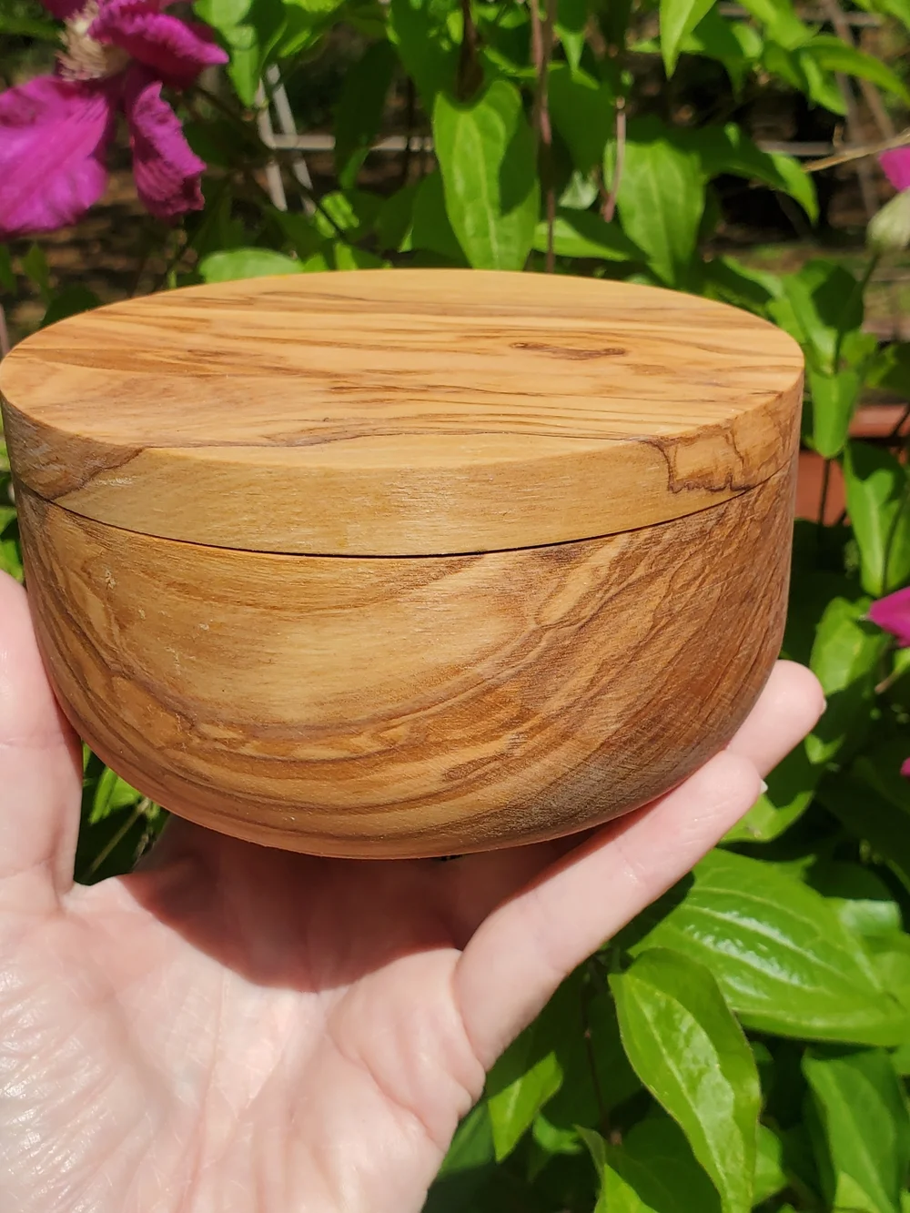 Olive Wood Salt Keeper 2 sections Salt, Pepper, Spice Cellar Magnetic Swivel Lid